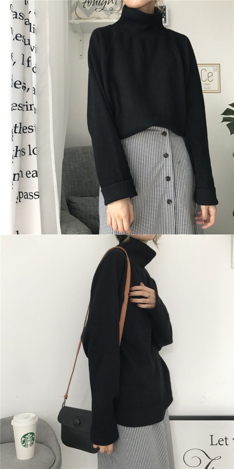 Women's Pure Color All-matching Half-high Collar Long Sleeves Top