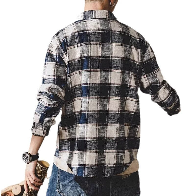 Retro Plaid Shirt Men's Long Sleeve Loose All-matching