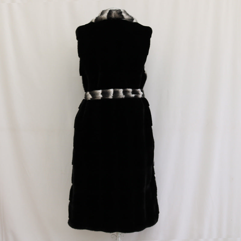 Warm Large Lapel Zebra Belt Plus Size Vest