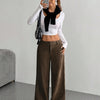 Casual Women's Front And Back Pockets Loose Solid Color Pockets Mopping Wide Leg Pants