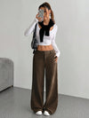 Casual Women's Front And Back Pockets Loose Solid Color Pockets Mopping Wide Leg Pants