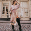 Coral-red Crane-and-flower Kimono Dress With Red Floral Accentssun-protective Cardigan-style Vacation Dress