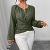 Womens Woven Long-sleeve Top With Tie Detailing And An Asymmetrical Hem