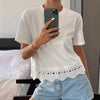 Women's Solid Color Versatile Hollow-Out Spliced Short-Sleeve