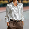Black And White Striped Silky Satin Lapel Shirt