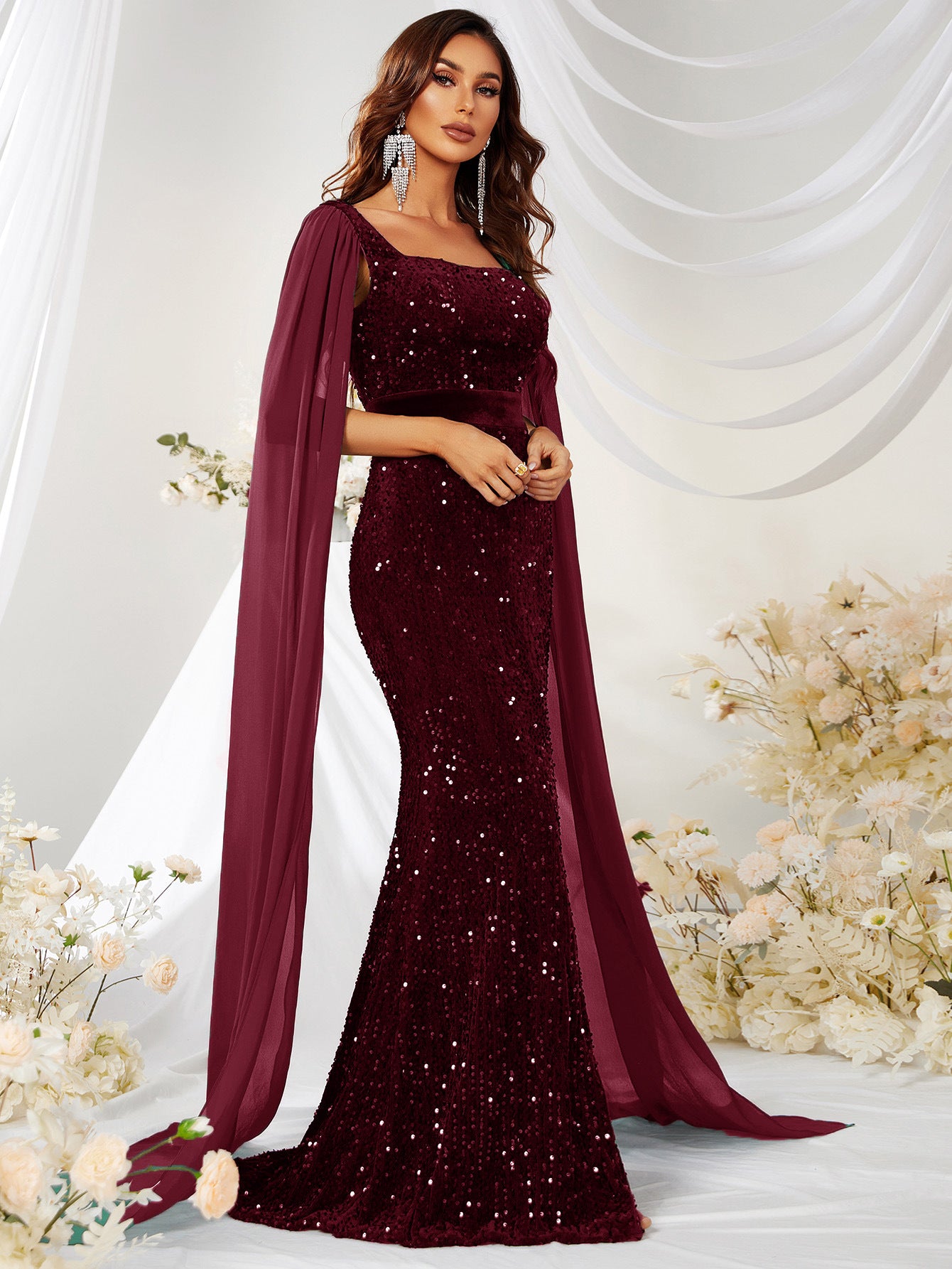 Vestito Gonna Paillettes Rete Spacco Abito a Sirena