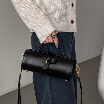 First Layer Cowhide Underarm Single Shoulder Cylinder Messenger Bag