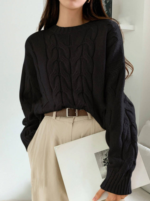 Round Neck Pure Color All-matching Trendy Sweater Top