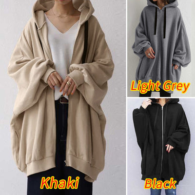 Women's Solid Color European And American Loose Sweater Fashion Hooded Zipper