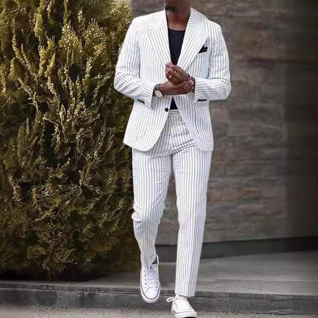 Pantaloni Americani Eleganti Casual a Righe da Abito