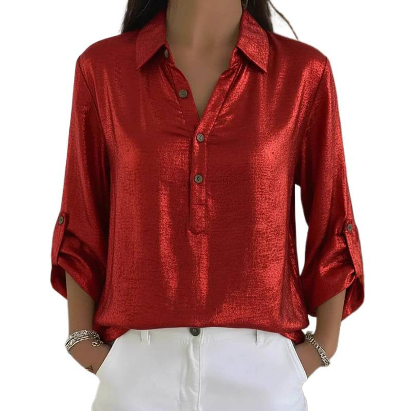 Solid-color Long-sleeve Single-breasted Shirt With A Turn-down Collar