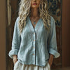 Camicia in lino da donna bohémien con scollo a V