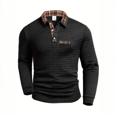 Men's Casual Solid Color Patchwork Pocket Collar Long Sleeve Polo Shirt