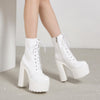 Women's Chunky Heel Short Patent Leather Lace-up Martin Boots