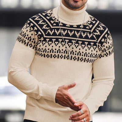Men's Casual Printing High Collar Loose All-match Sweater
