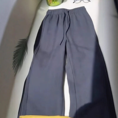 Ladies New Holiday Leisure Pure Color All-matching Drawstring Button Straight-leg Wide-leg Pants