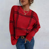Women's Casual Plaid Color-block Crew Neck Sweater