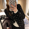 Women's Korean-style Gray Dot Knitted Cardigan Autumn Long-sleeved Top