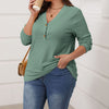 Camicia casual chic a maniche lunghe con scollo a V e bottoni in tinta unita