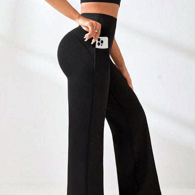 Moisture-wicking Pocketed Straight-leg Yoga Pants For Women