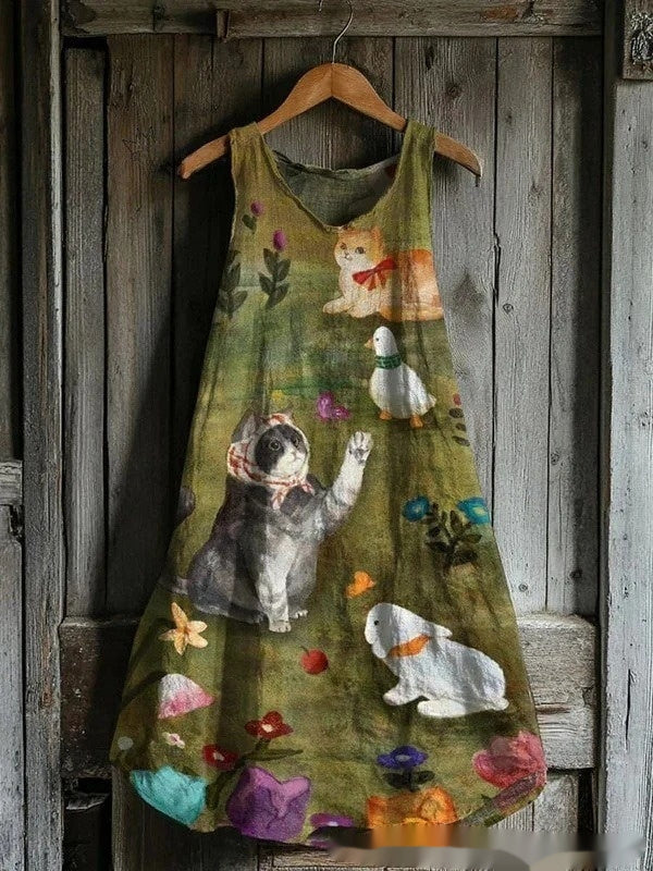 Womens Sleeveless V-Neck 3D Printed Dress