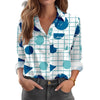 Top da donna a maniche lunghe casual con tasca a quadri