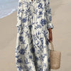 Resort Style Printed Long Sleeve For Women Loose Fitting V Neck Maxi Dress