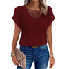 T-shirt a maniche corte taglie forti con patchwork di pizzo traforato, sito indipendente, transfrontaliero
