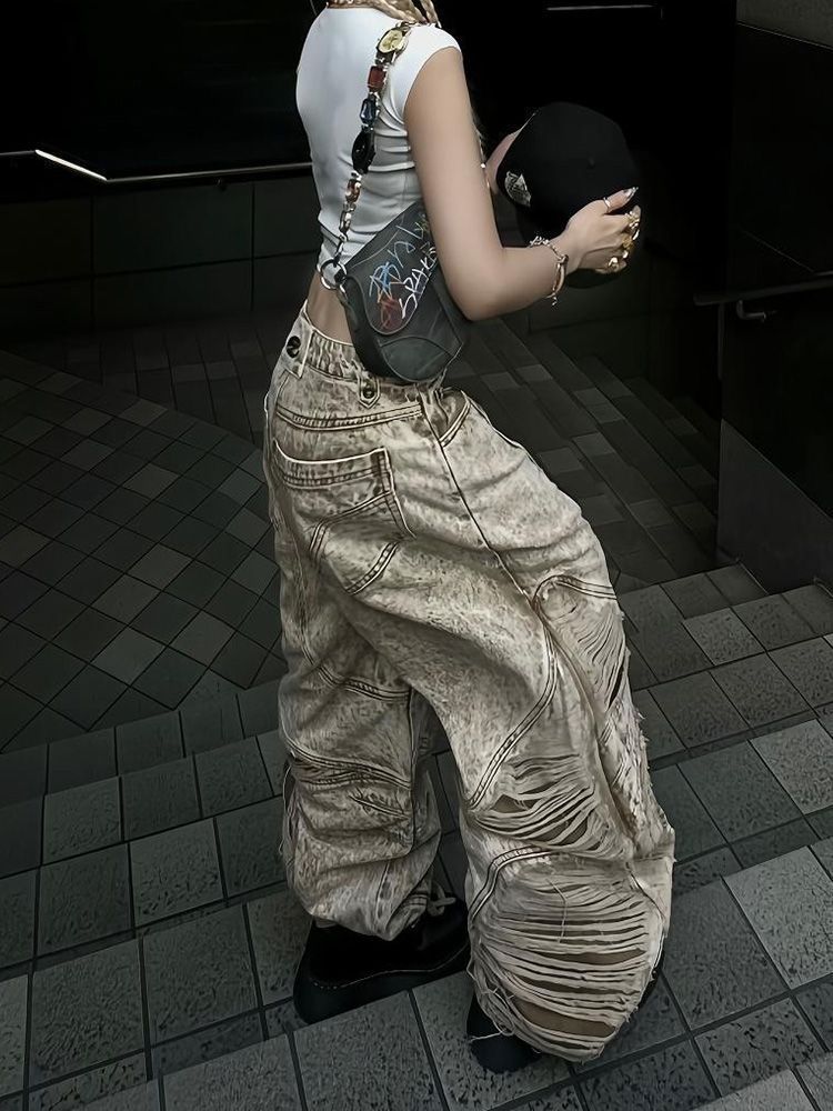 Pantaloni da donna larghi e versatili con piegatura a coltello da pavimento americani