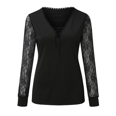 Commuter Pullover V-neck Ribbon Lace Women's Base Shirt