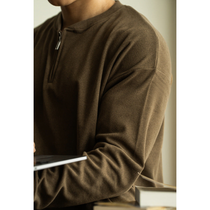 Half Long-sleeve Zipper T-shirt Men's Casual Bottoming Shirt
