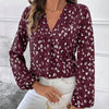 Women's V-Neck All-Over Print Elegant Long Sleeve Blouse,Long Sleeve Tops