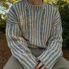 Men's Stripes Contrast Color Round Neck Casual Sweater