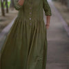 Womens Cotton-Linen Swing Midi Dress