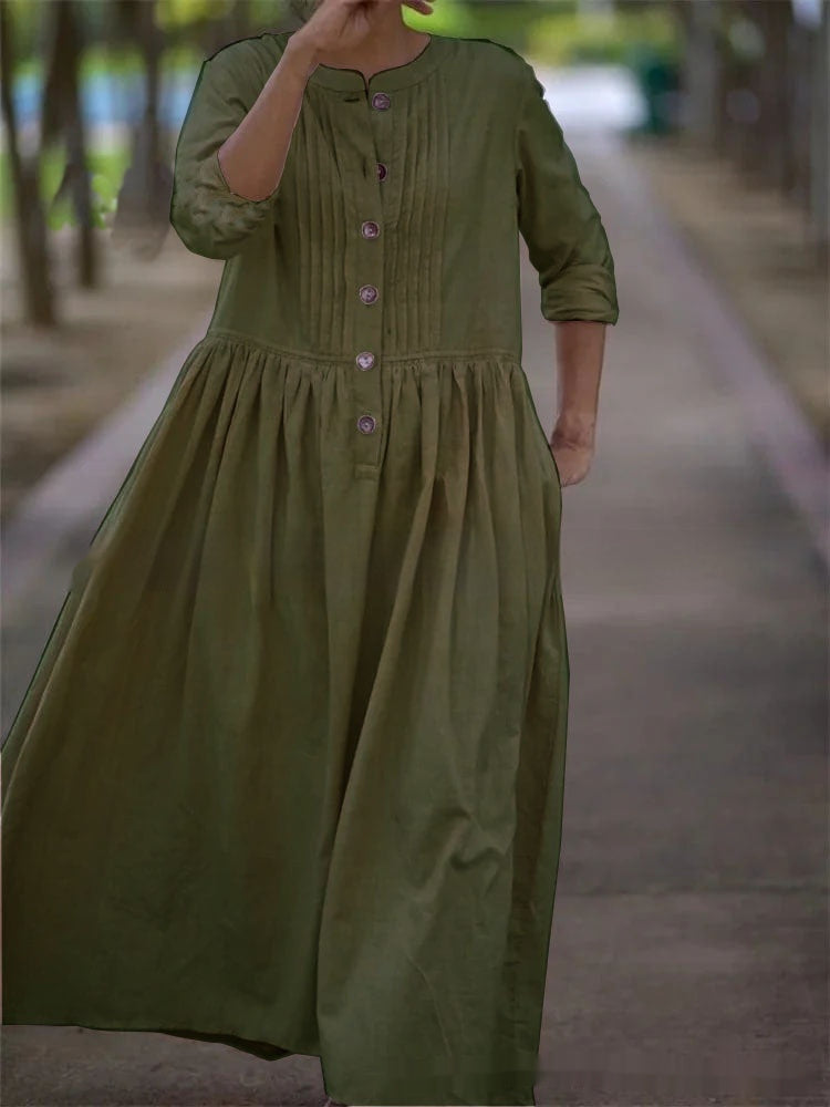 Womens Cotton-Linen Swing Midi Dress