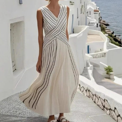 Fashionable Casual Cross-striped Sleeveless Dress