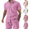 Completo da uomo tinta unita con camicia a maniche corte con risvolto e pantaloncini