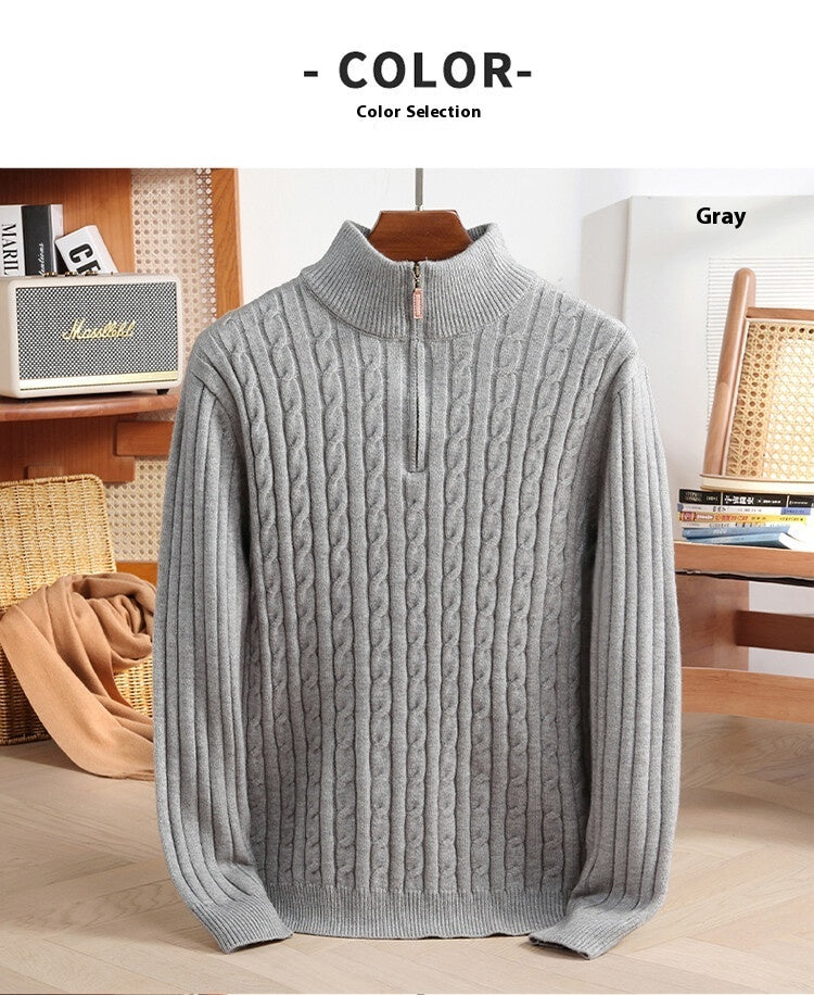 Men's Woolen Half Zipper Thick Casual Long-sleeved Sweater