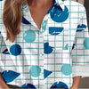 Top da donna a maniche lunghe casual con tasca a quadri