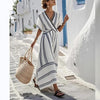 Summer Vacation V-Neck Womens Short-Sleeve Pleated Maxi Dress