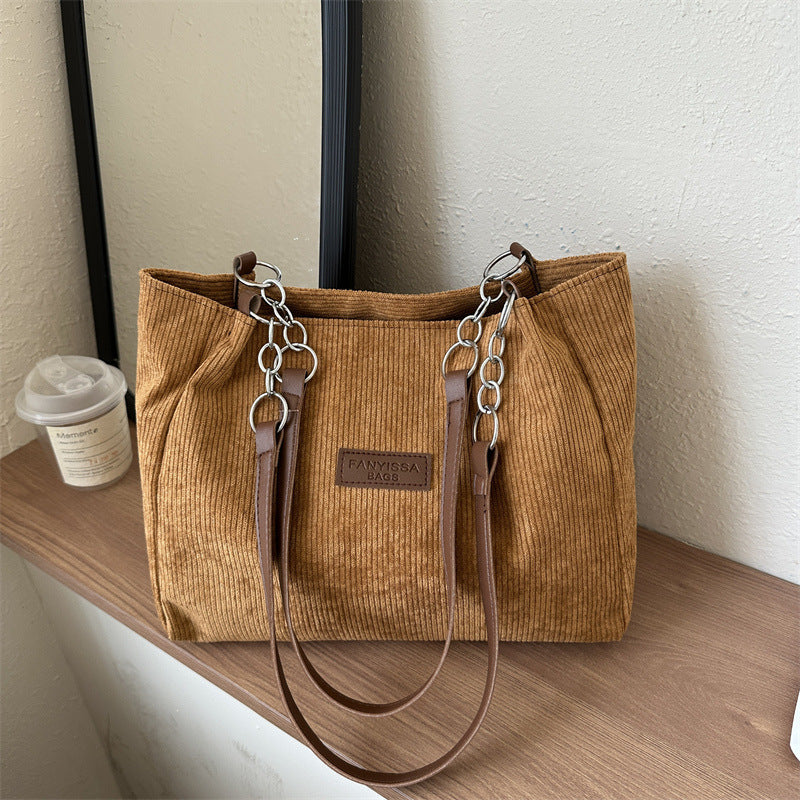 Nuova borsa a tracolla monospalla in velluto a coste di grande capacità per le donne