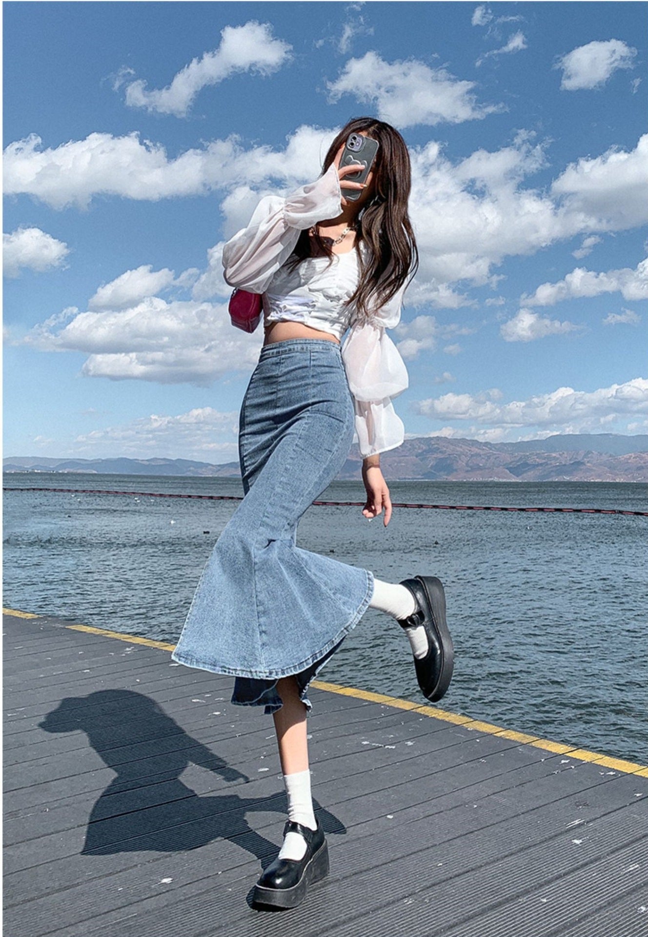 Short High-waisted Slit Mermaid Denim Skirt