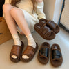 Women's Outer Wear Autumn And Winter Lamb Wool Fleece-lined Casual Fluffy Slippers