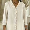 Camicia da donna casual con scollo a V e balze in stile denim