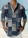 Thin Casual Digital Bamboo Linen Hawaiian Long Sleeve Shirt