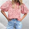 Top da donna casual elegante in pizzo traforato