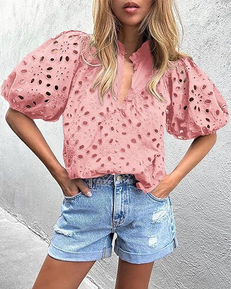 Top da donna casual elegante in pizzo traforato