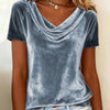 Nuova T-shirt in velluto sexy a maniche corte, girocollo, tinta unita