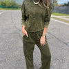 Women's Casual All-matching Lace-up Crew Neck Long Sleeve Blouse And Pants