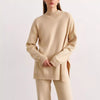 Women's Turtleneck Soft Fashion Casual Slit Sweater Suit